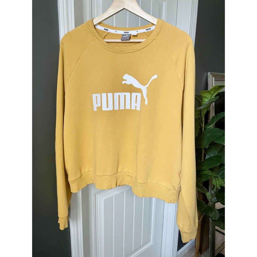 PUMA Women's Yellow Pullover Sweatshirt XL Crew Neck Long Sleeve Logo